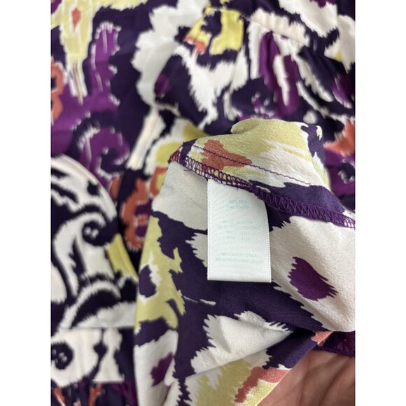 Haven Dress Womens Large Purple Cream Ikat Print Long Sleeve V-Neck Wrap Boho - Picture 7 of 8